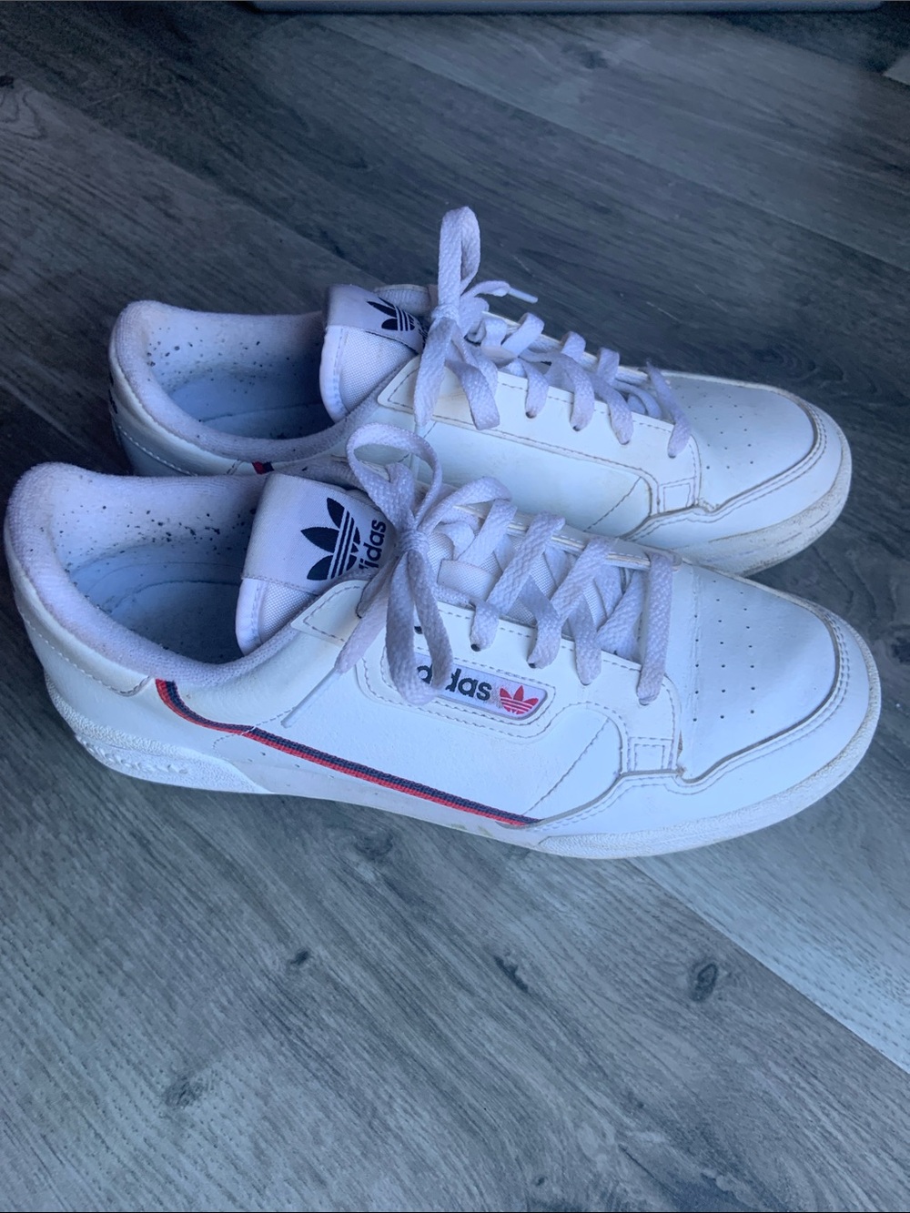 adidas White Continental 80 with Red and Blue Stripe